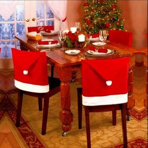 🎄Ser of 4 ~ Festive Santa Hat Chair Covers
